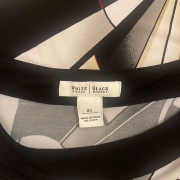 WHITE HOUSE BLACK MARKET Geo Abstract Beige Black Sexy Jersey Dress Size XS Y2K - Picture 7 of 8
